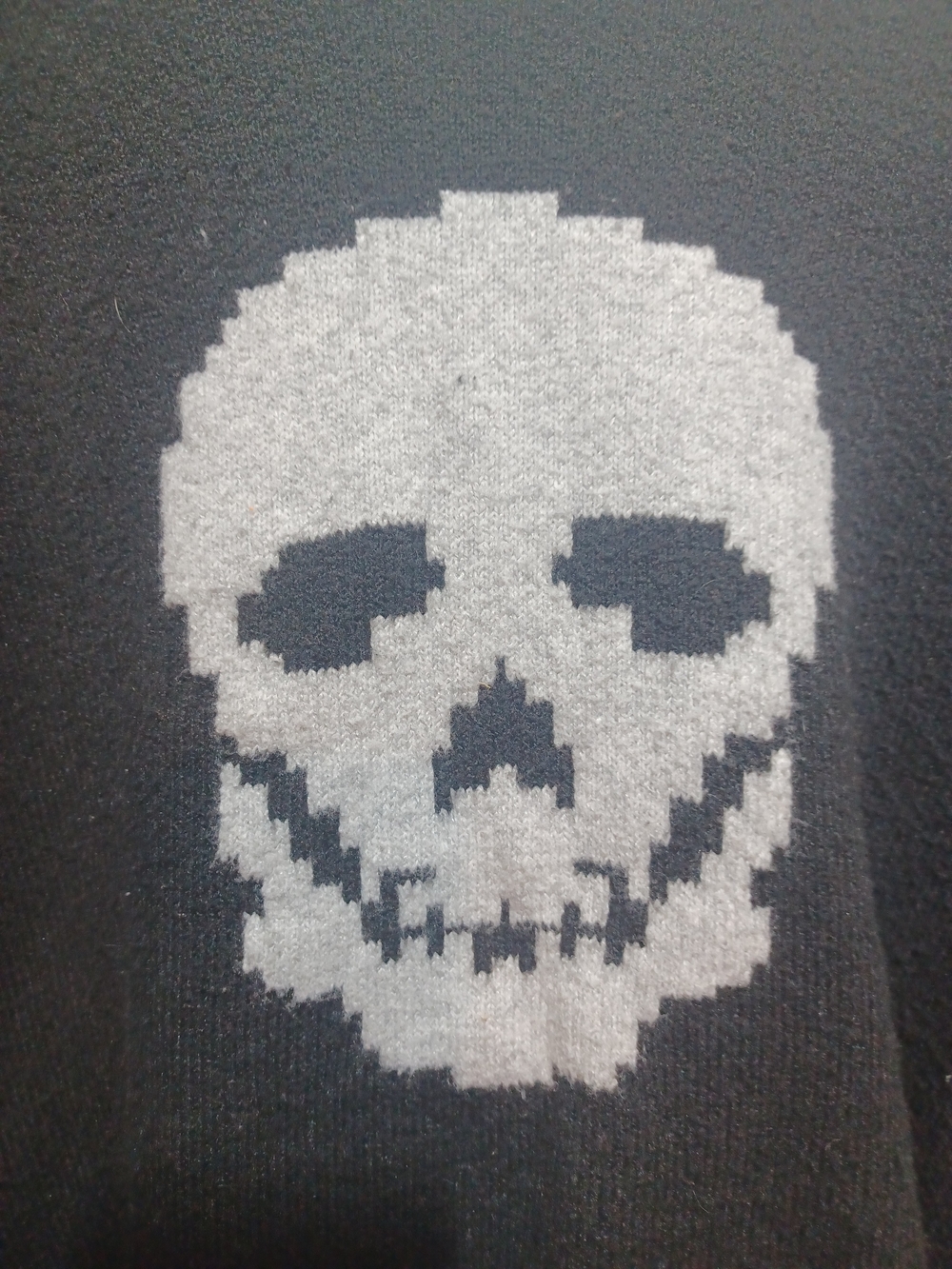 Womens Black Sweater with Grey Skull Motif And Black Hat